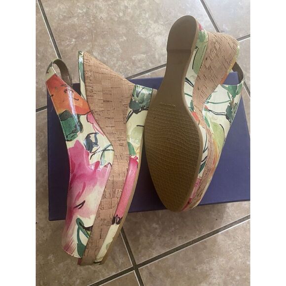 Stuart Weitzman 11 Jean Petunia Patent Leather High Wedge Sandals - Picture 1 of 7